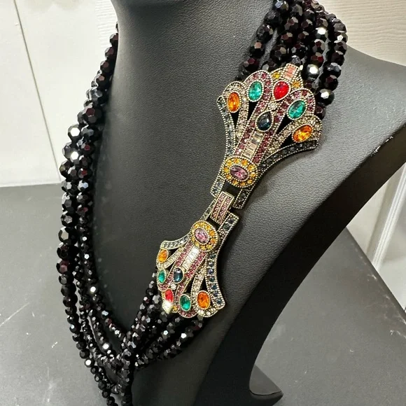 Heidi Daus  "Age of Elegance" Art Deco Black Beaded Necklace with Clasp - Picture 6 of 15